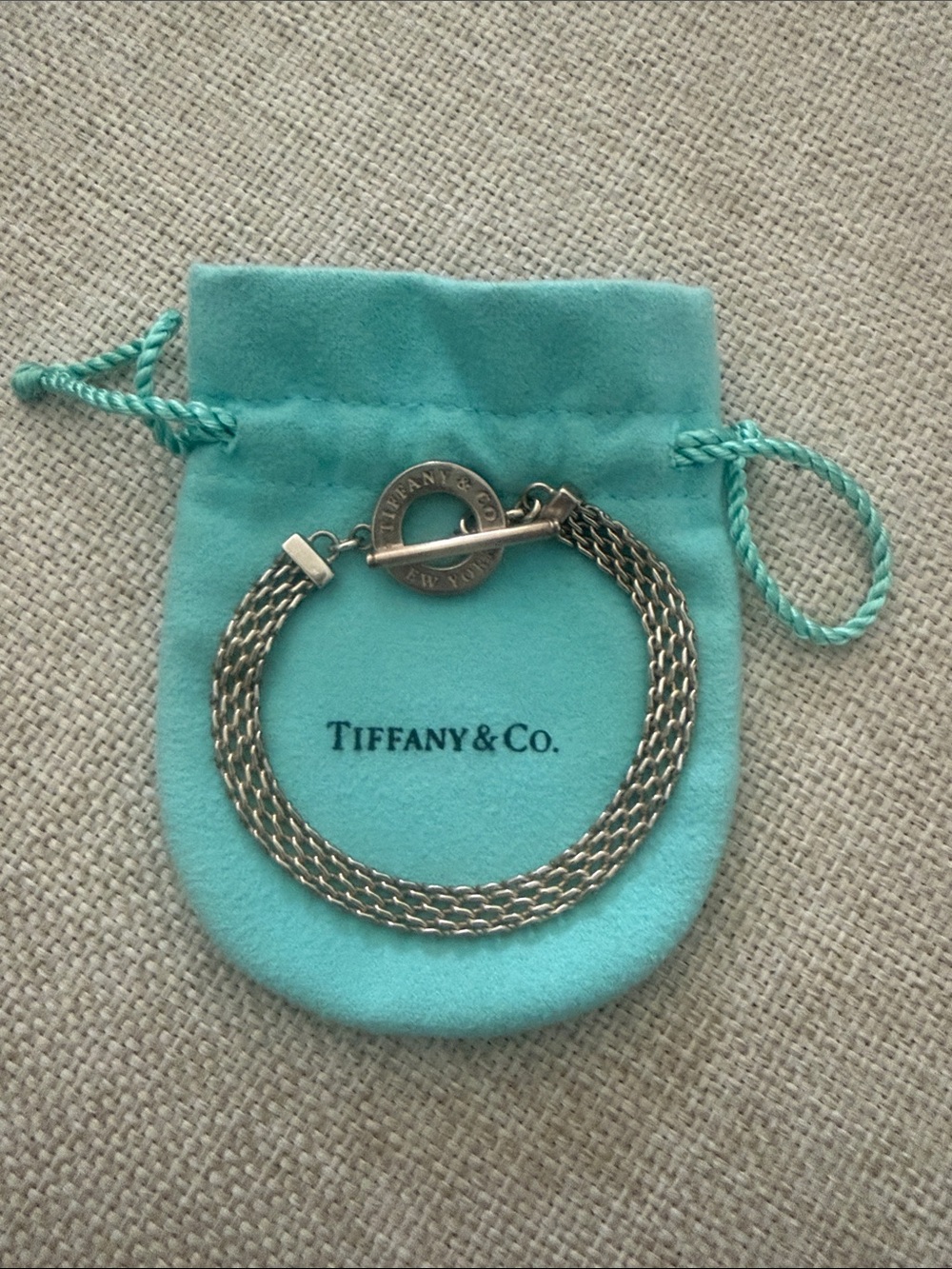 Tiffany & Co. Sterling Silver Multi-Strand Toggle Bracelet - Tiffany Blue Pouch